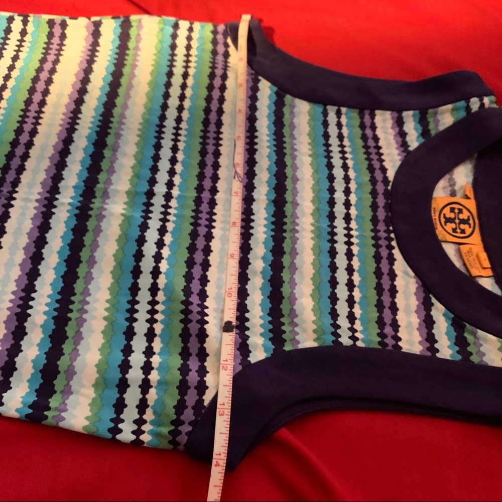 SOLD TORY BURCH 100% Silk Multi color stripe mid Dress - Picture 6 of 12